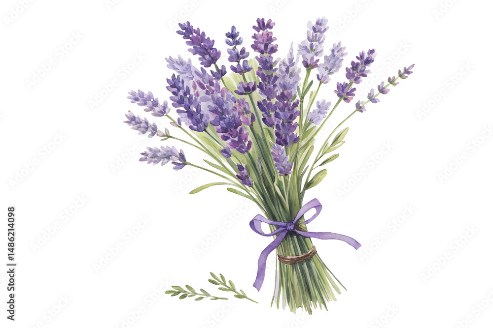 Fototapeta premium Watercolor Lavender Bouquet Isolated on Transparent Background