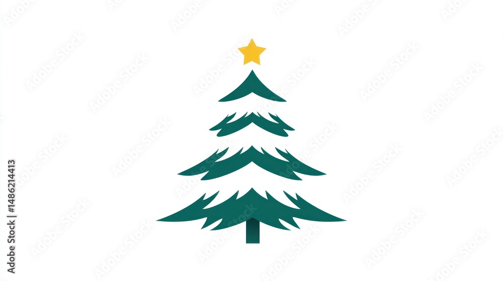 Fototapeta premium Simple Christmas tree graphic, teal color, star on top