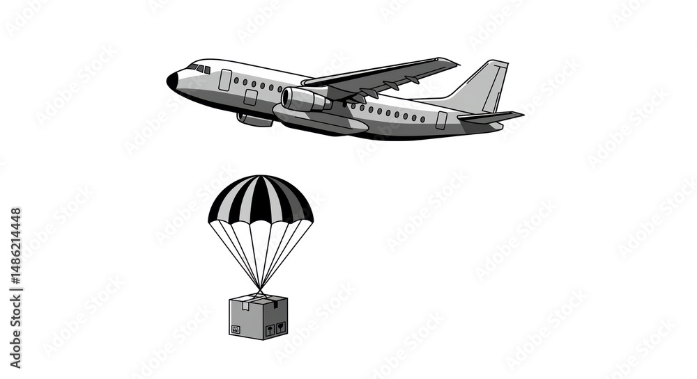 Fototapeta premium Isolated Airplane Parachuting Cargo Delivery Service