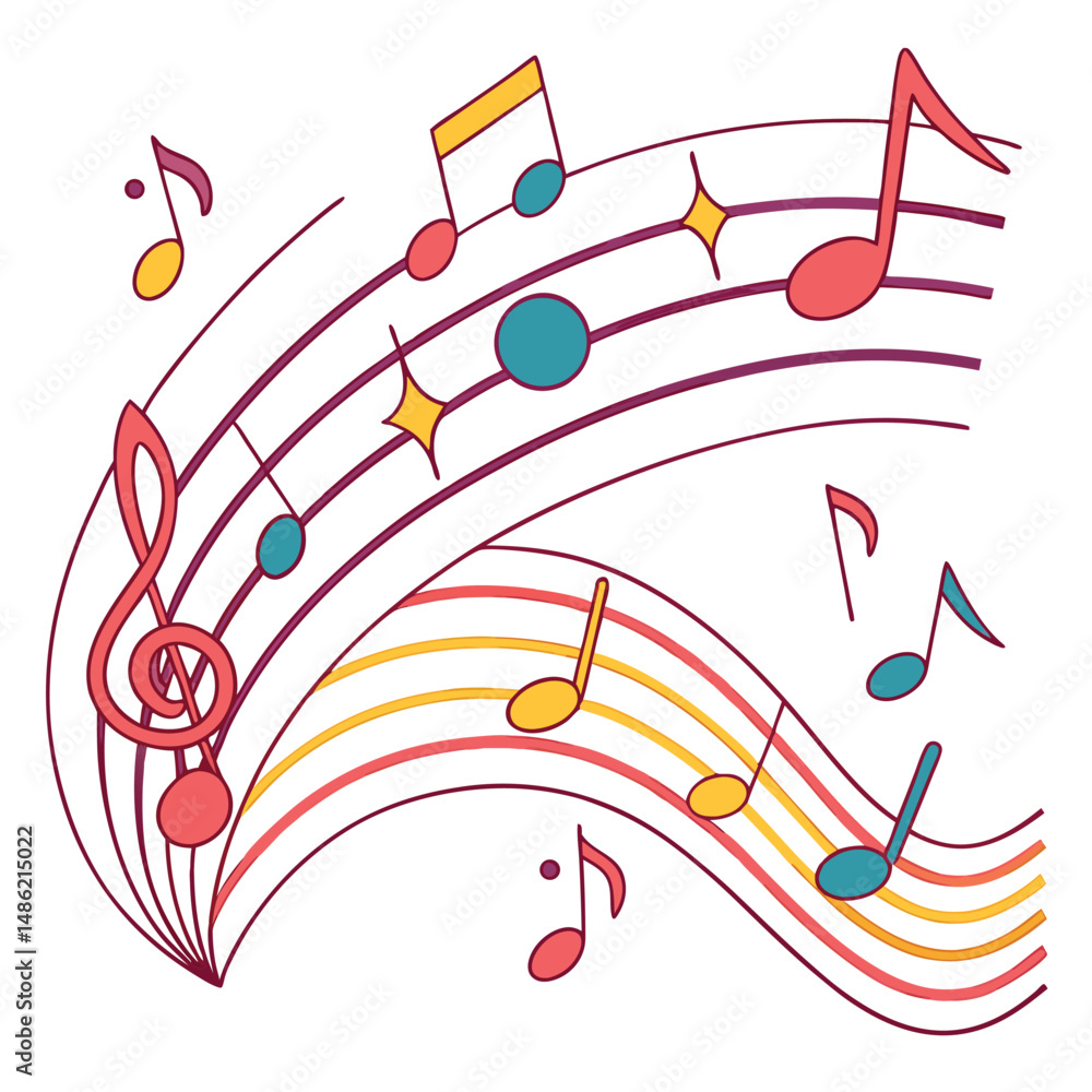 Obraz premium Colorful Musical Notes Pattern Vector with Vibrant Background Design