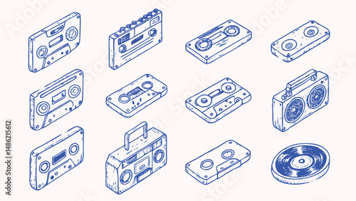 Hand drawn Retro Music Icons A Nostalgic Collection of Vintage Musical Instruments and Symbols