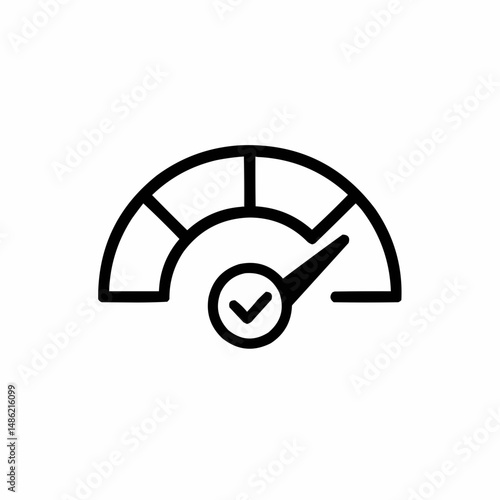 Minimal gauge icon with a checkmark — representing good credit score.