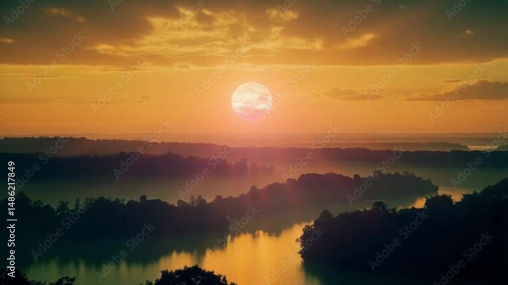 The golden sunrise paints the sky, casting warm hues over the tranquil, awakening world beautifully.
The golden sunrise paints the sky, casting warm hues over the tranquil, awakening world beautifully.