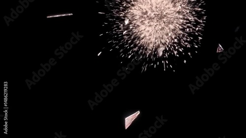 Shattering glass explosion with flying shards in dark background