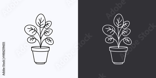 Plant Pot Icon – Vector Outline – Black and White Preview
