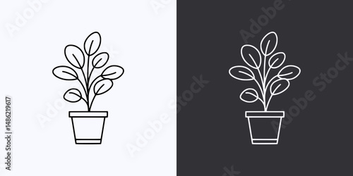 Plant Pot Icon – Vector Outline – Black and White Preview
