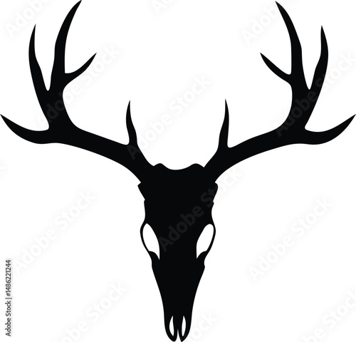 A stark black deer skull with detailed antlers presents a bold, striking silhouette