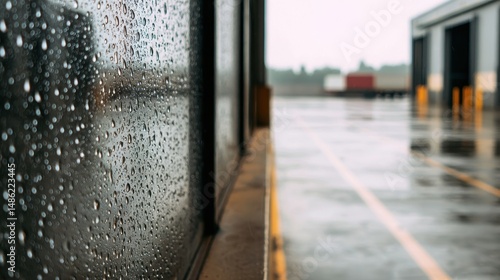 Wallpaper Mural Close-up of rain droplets on a glass surface with a blurred industrial background Torontodigital.ca