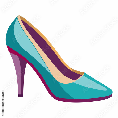 Stylish Teal High Heel Pump Shoe Fashion Illustration
