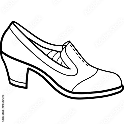 Stylish Womens Black Loafer Shoe Line Art Illustration