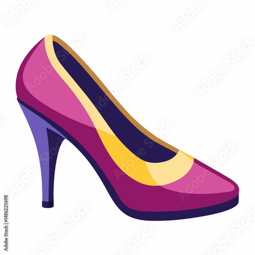 Stylish Purple High Heel Shoe with Yellow Accent Design