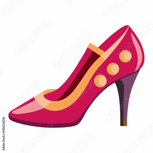Stylish Pink High Heel Shoe with Gold Accents Illustration