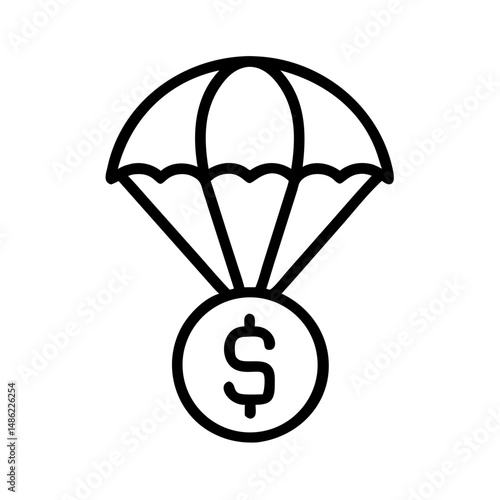 Dollar Coin with Parachute Icon Representing Real Estate Investment and Financial Safety