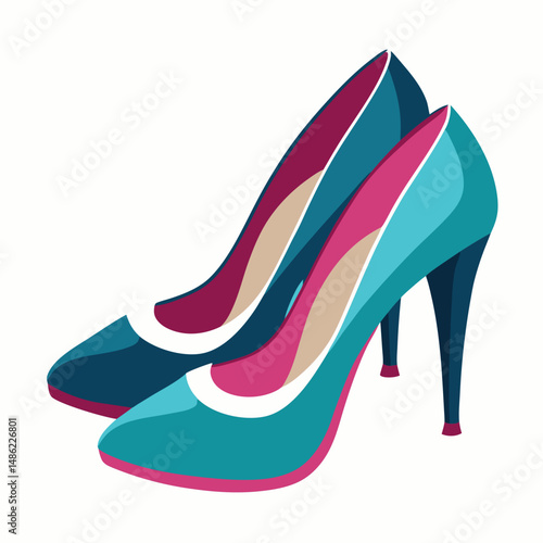 Stylish Teal and Burgundy High Heels Fashion Illustration