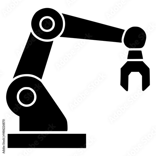 Industrial Robotic Arm Icon for Automation, Engineering, Factory Technology, Smart Manufacturing, Robotics Design, CNC Machine Tools, AI Systems, and Tech Presentations