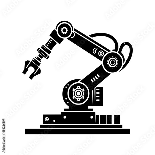 Industrial Robotic Arm Icon for Automation, Engineering, Factory Technology, Smart Manufacturing, Robotics Design, CNC Machine Tools, AI Systems, and Tech Presentations