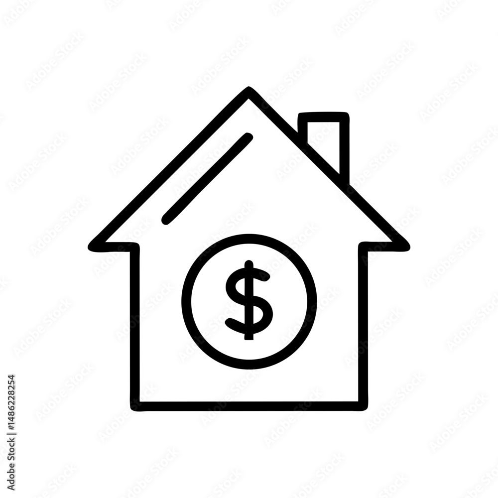 House with Dollar Coin Icon Representing Home Payment and Property Financing House with Dollar Coin Icon Representing Home Payment and Property Financing