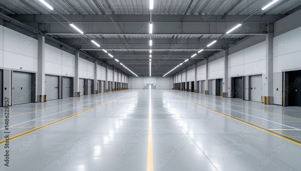 Fototapeta premium Spacious Minimalist Warehouse Interior Featuring Loading Docks