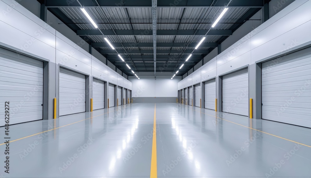 Spacious Minimalist Warehouse Interior with Loading Docks and Lights Spacious Minimalist Warehouse Interior with Loading Docks and Lights