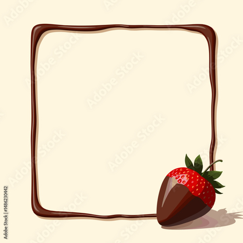 Chocolate frame with dipped strawberry for dessert presentation  
