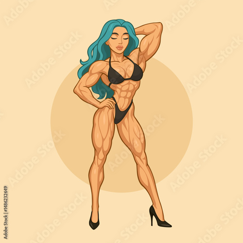Muscular Female Bodybuilder Posing in Bikini
