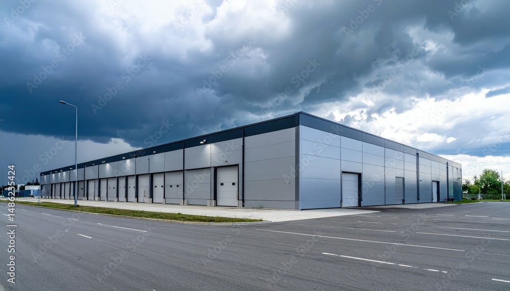 Obraz premium Modern Industrial Storage Facility Under Stormy Skies