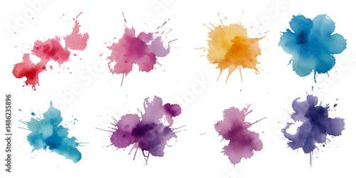 Set of colorful abstract watercolor splash brush strokes vector background. Colors watercolor paint stains vector texture background.