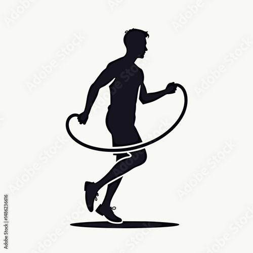 Man jumping rope in silhouette during fitness training session  