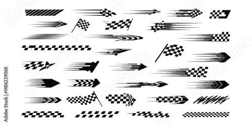 "Racing Speed Arrows and Checkered Flag Motion Icons – Dynamic Fast Movement and Direction Symbols"