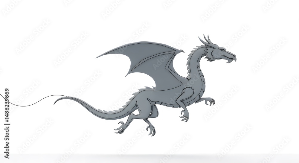 Fototapeta premium Dragon Flying Illustration on White Background Fantasy Creature