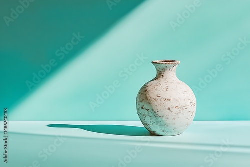 Minimalist vase against turquoise background studio