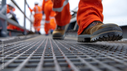 Worker's Boot on Metal Grating Walkway