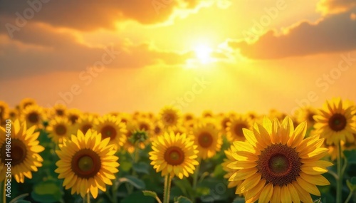 A vibrant sun shines down on a field of blooming sunflowers, creating a joyful and carefree scene  Perfect for themes of positivity, optimism, and summer bliss , wellness, carefree
