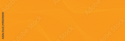 Flowing dots particles wave pattern halftone gradient curve shape isolated on orange background