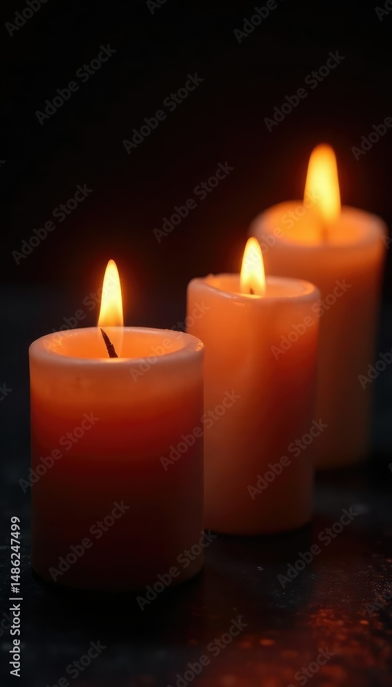 Close-up of several flickering candle flames, casting a warm, inviting glow on a dark background Perfect for relaxation, meditation, or spiritual themes , flame, interior design Close-up of several flickering candle flames, casting a warm, inviting glow on a dark background Perfect for relaxation, meditation, or spiritual themes , flame, interior design