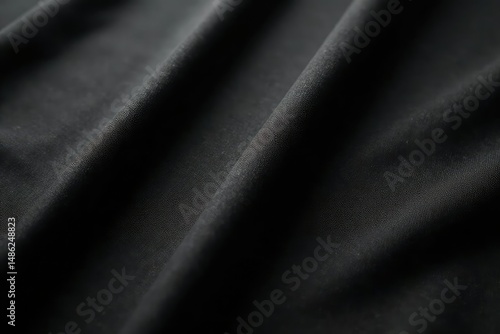 Close-up shot of a plain black shirt, soft fabric texture visible , simple, attire