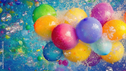 A vibrant assortment of water balloons in various shades of blue,