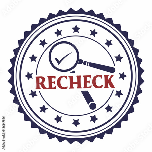 Recheck stamp with magnifying glass vector illustration