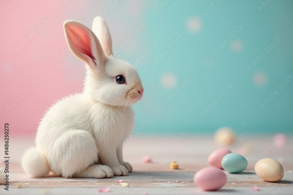 Fototapeta premium Adorable Easter bunny decoration, perfect for spring Pastel colors, fluffy tail , pastel, whimsical, handmade