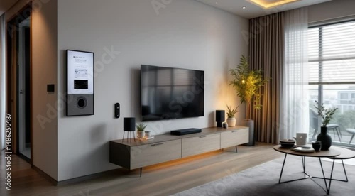 Wallpaper Mural Modern living room interior design with entertainment center and smart home control system Torontodigital.ca