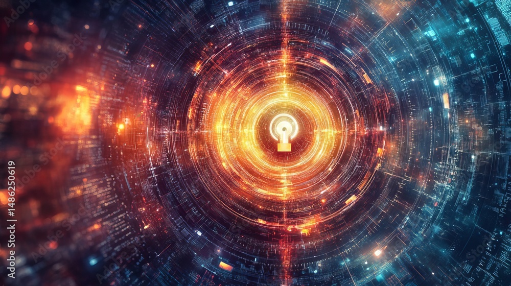 Cybersecurity is depicted as a radiant digital lock, encircled by flowing binary code and data.
Cybersecurity is depicted as a radiant digital lock, encircled by flowing binary code and data.
