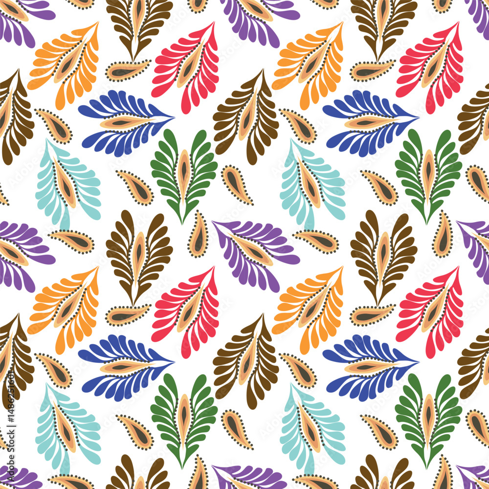 Fototapeta premium Botanical trendy seamless pattern. Flower and leaves abstract shape doodle art design for print, wallpaper, clipart, wall art for home decoration
