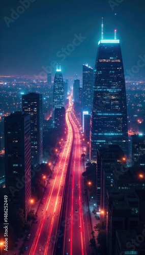 Wallpaper Mural Futuristic cityscape at night, glowing network lines connecting buildings, symbolizing innovative technological connection and progress , future, advanced, intricate Torontodigital.ca