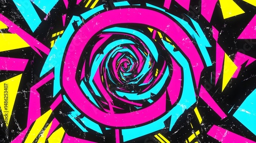 Abstract Psychedelic Swirl Art Background Neon Pink Cyan Yellow