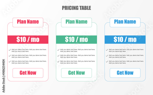 Price table vector image template, subscription plans and pricing table web template, illustration of pricing subscription plan
