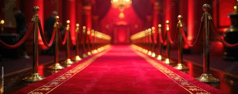 Obraz premium A dazzling display of elegance and glamour on a prestigious red carpet, shimmering lights reflecting off luxurious fabrics and jewelry , jewelry, entrance, handbag