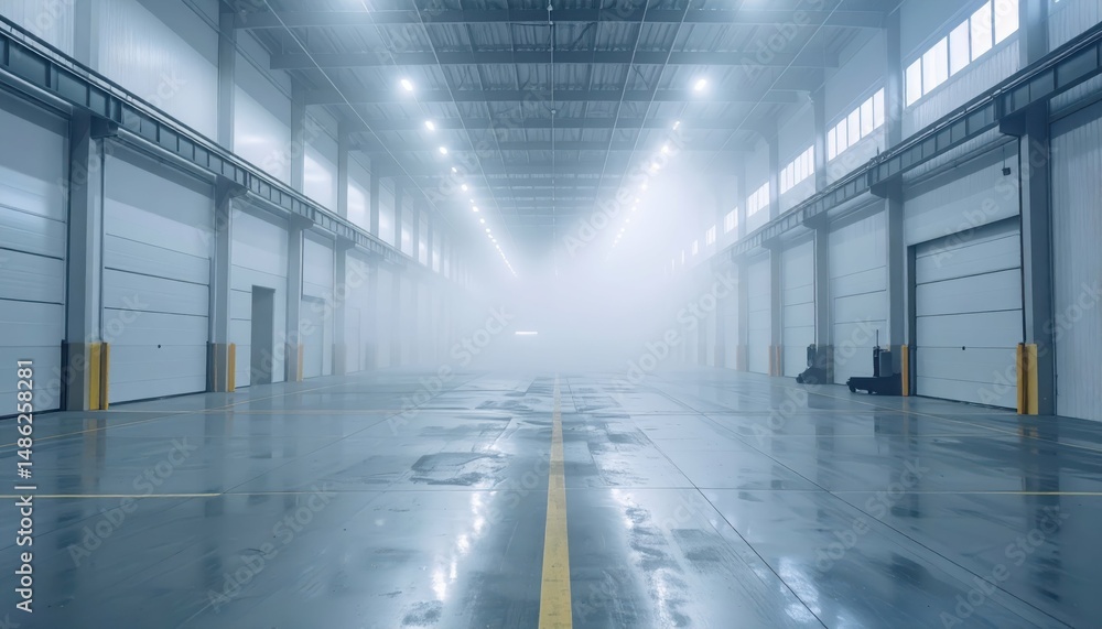 Obraz premium Sprawling Refrigerated Warehouse with Fog Rolling In and No People