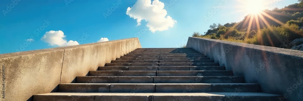 Obraz premium Iconic Hollywood landmark stairs leading upwards towards a bright, sunny sky Perfect for travel, cityscape, or success themed projects Asphalt, concrete, steps, urban, architecture , background, day