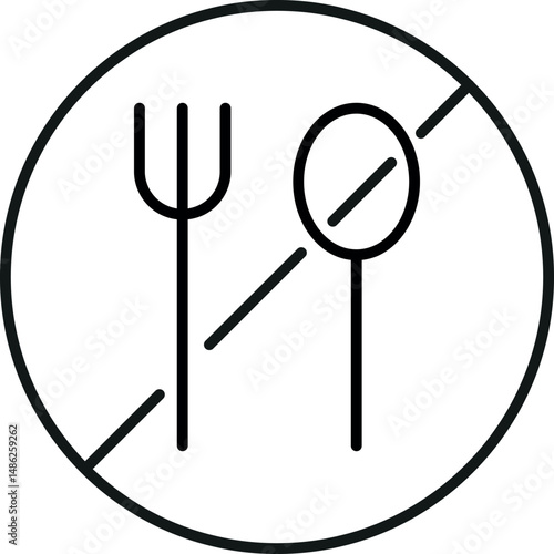 Fork and Spoon Prohibited Outline Icon for Graphic Design, Web Sites, Cards, Books, Articles