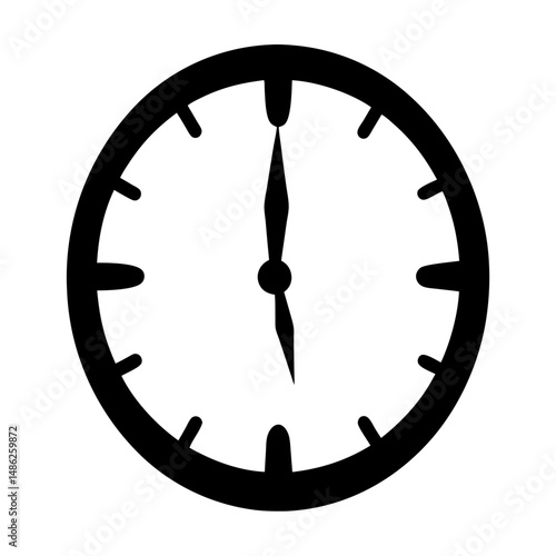 Simple black and white clock illustration showing the hour of six o'clock